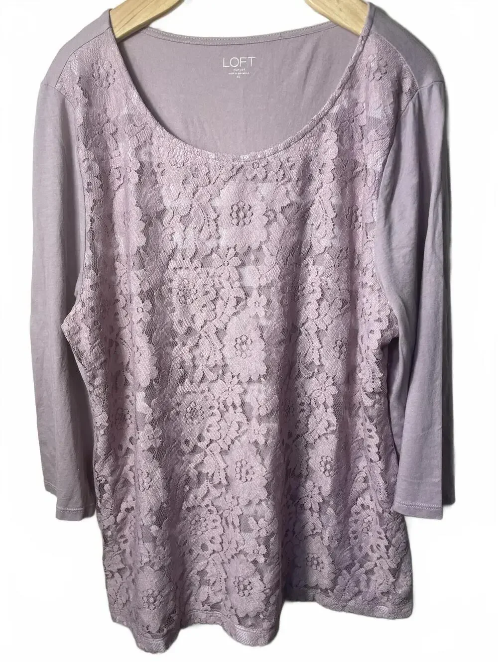 LOFT Lace Front Top Blouse Women's Size XL Purple Floral Striped Feminine - Picture 5 of 5